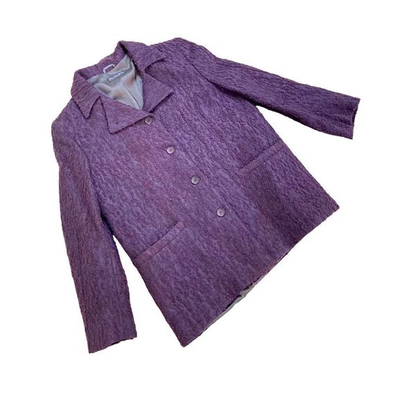 Ann Freedberg lined purple nubby texture jacket pea coat notched collar size 6 - Picture 2 of 12